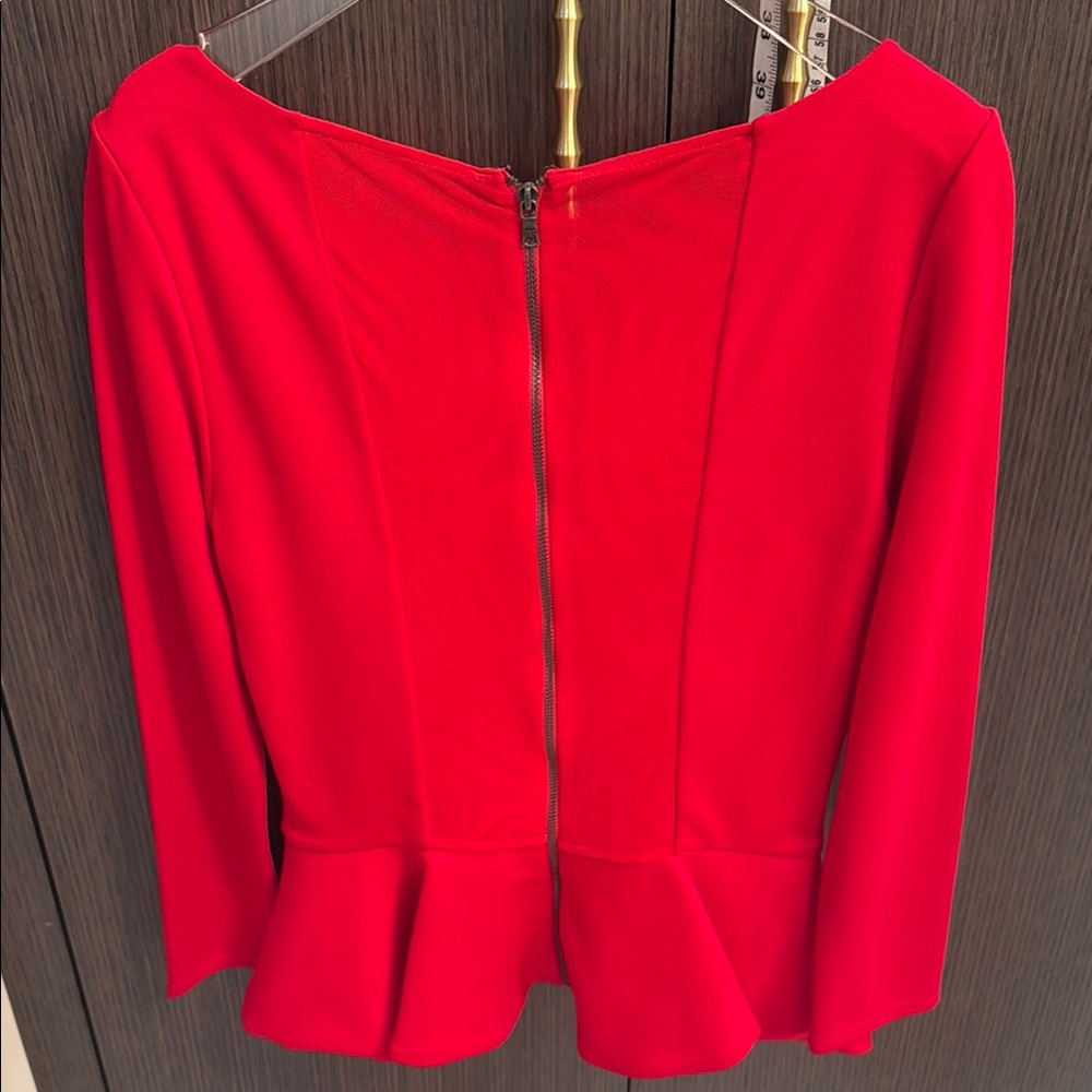 Alice + Olivia Red Long Sleeve Peplum Blouse - Picture 8 of 16